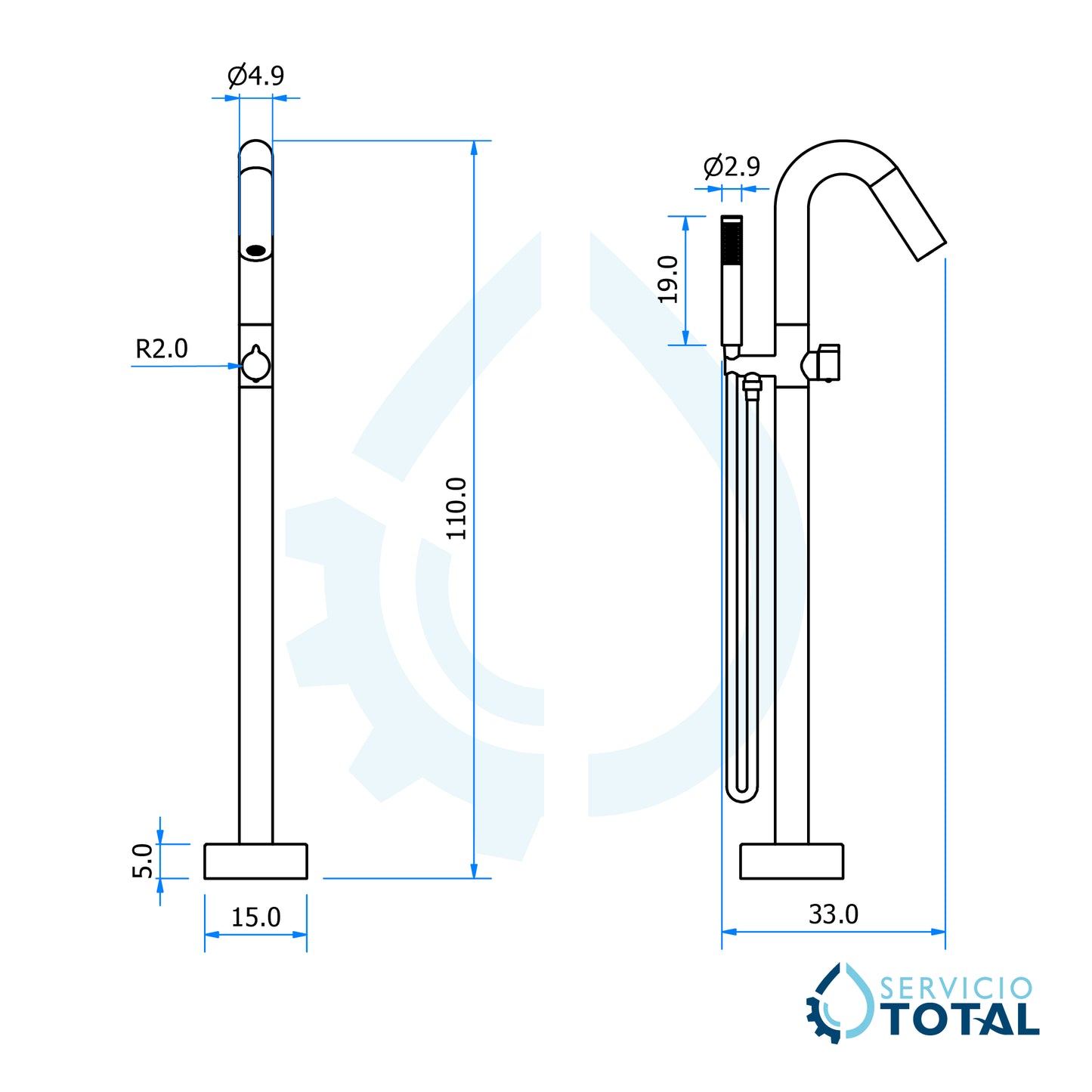 Llave de pedestal T-003 Aquaspa™ con ducha de mano