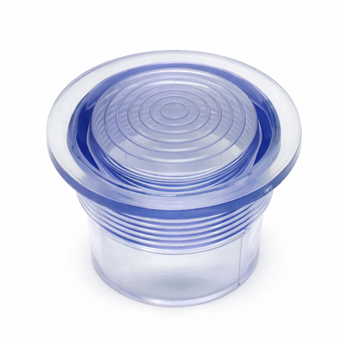 Plafón transparente para cromoterapia o lámpara LED de spa y jacuzzi, vista superior, accesorio para difusión y protección de luz en sistemas de hidromasaje.