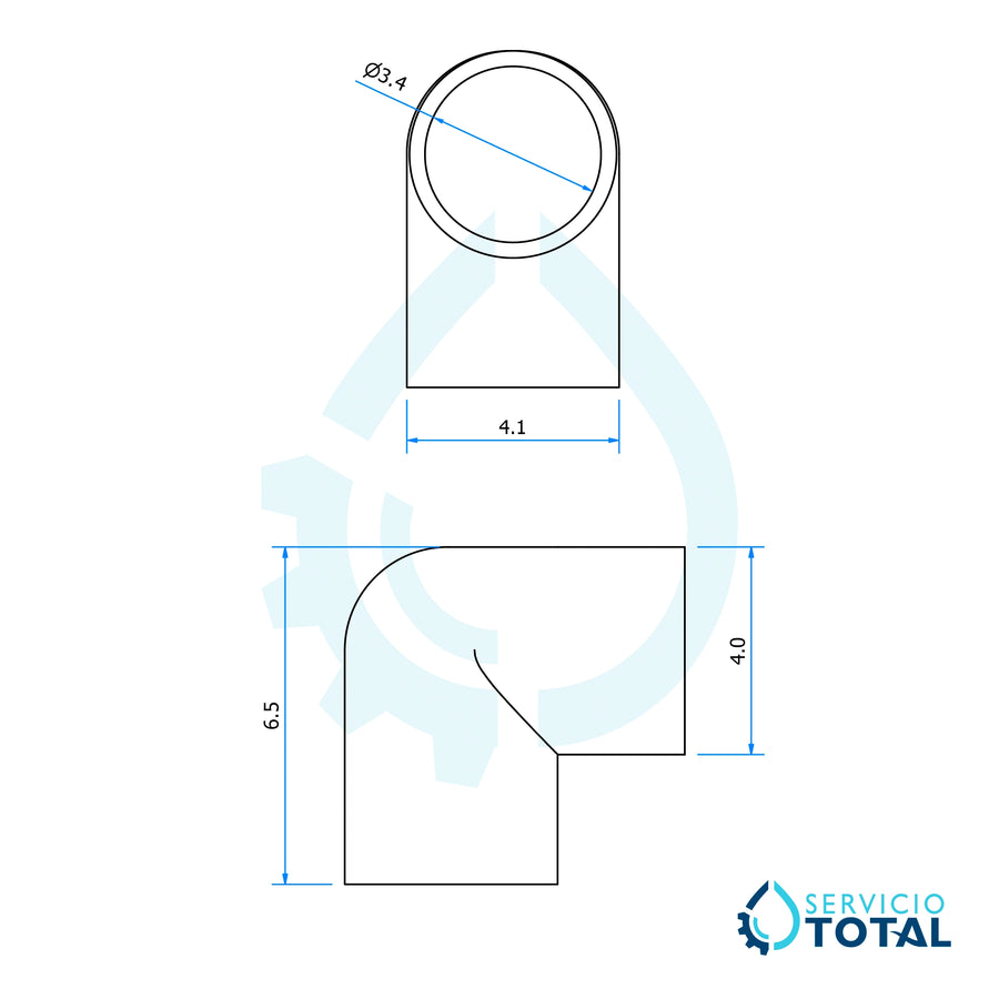 Codo 1/2” a 90° ABS para tinas y spas | Conexión hidráulica resistente