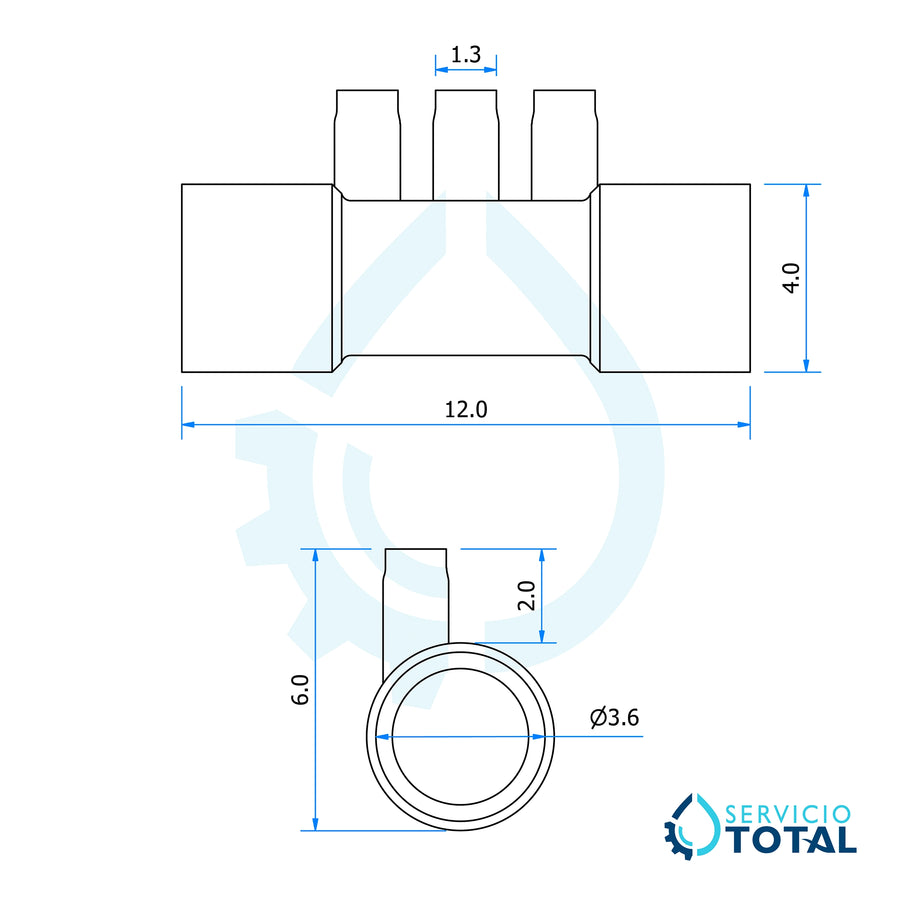 Cople de 1" con 3 salidas – vista 4