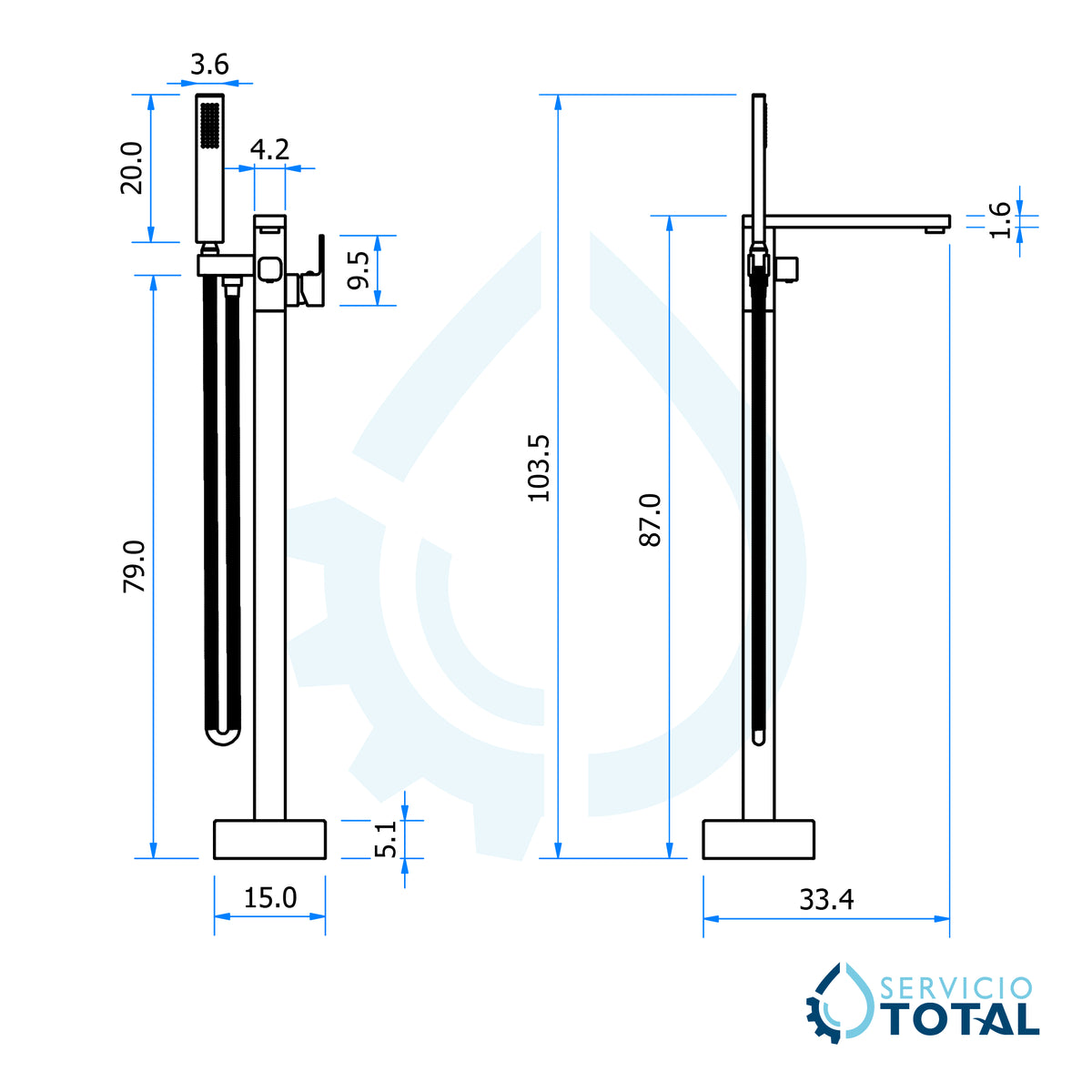 Llave de pedestal T-001 Aquaspa con ducha de mano – vista 7