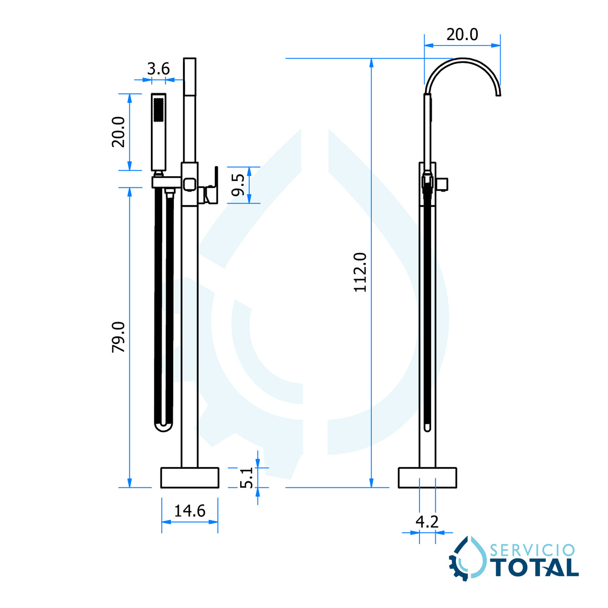 Llave de pedestal T-002 Aquaspa con ducha de mano – vista 6