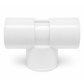 Tee de PVC blanca de 1.5 pulgadas (3.81 cm) para conexión hidráulica, vista frontal, ideal para sistemas de spa, jacuzzi y tubería de agua.